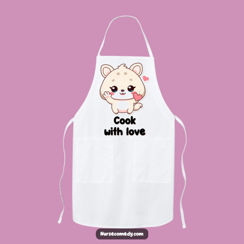 Charming Funny Kawaii Animal Apron: Heart Wave Kitchen Fun, Unique Funny Gift