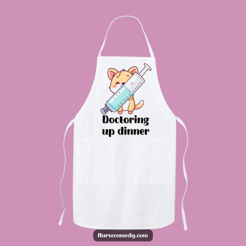 Funny Animal Apron: Chef's Syringe Peek, Humorous Kitchen Fun Gift!
