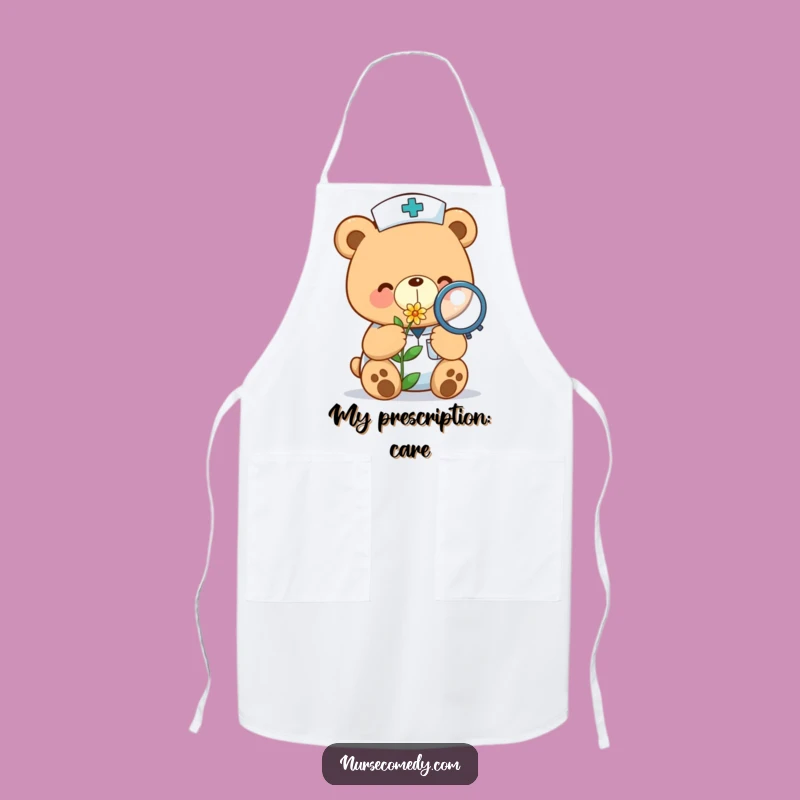 Funny Kawaii Bear Nurse Flower Apron: Cook with Care and Cuteness