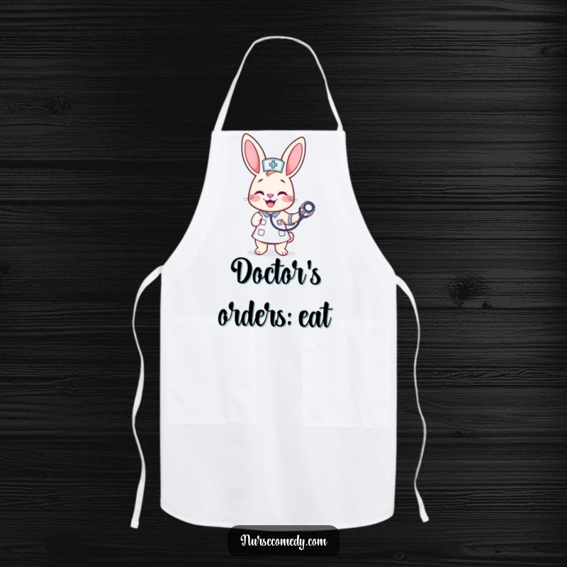 Funny Kawaii Bunny Nurse Apron: A cheerful bunny nurse bounces a stethoscope, adding a splash of medical humor to your culinary activities.