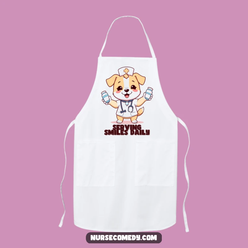 Funny Kawaii Dog Nurse Apron: Juggling Medicine Bottles While Cooking!