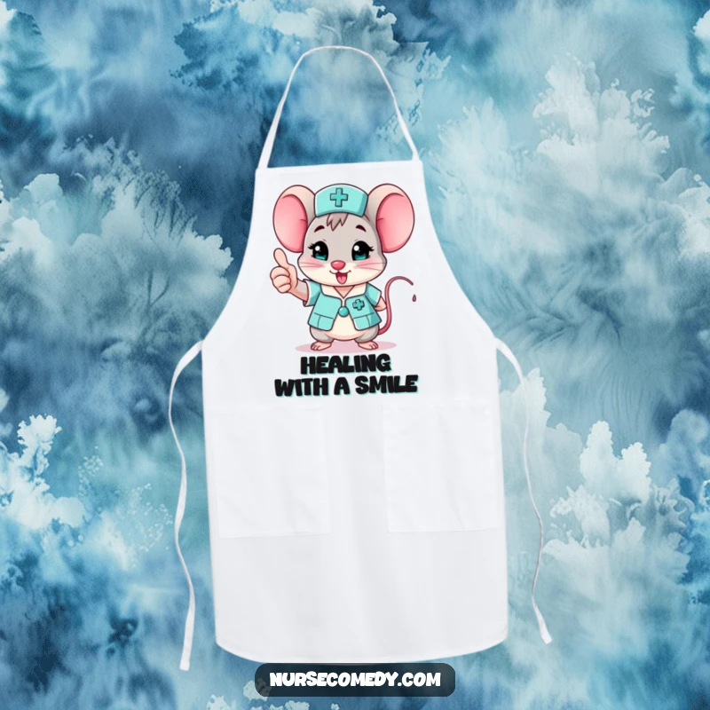 Funny mouse nurse apron, a character giving an enthusiastic thumbs up, perfect for a funny kitchen gift.