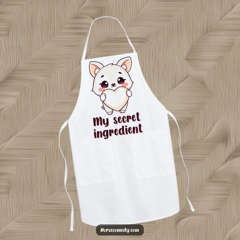 Funny Health Animal Apron: An apron with a winking animal character holding a giant heart-shaped pill.