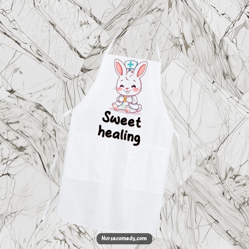Funny Bunny Nurse Apron: A cute cartoon bunny nurse gently offers a bandage, adding a delightful and humorous touch to this practical apron.