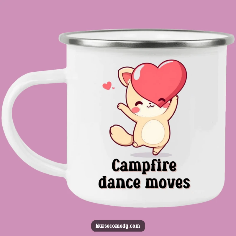 Durable Funny Kawaii Animal Camping Mug: Heart Dance Adventure, Rugged Funny Gift