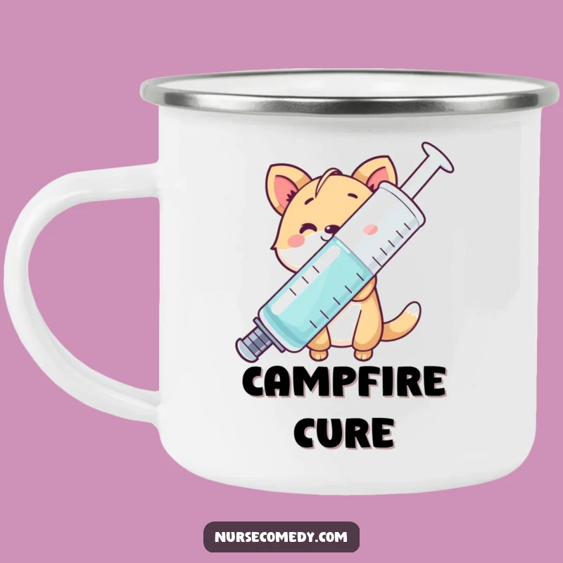 Funny Animal Camping Mug: Syringe Surprise, Outdoor Humor Adventure Gift!
