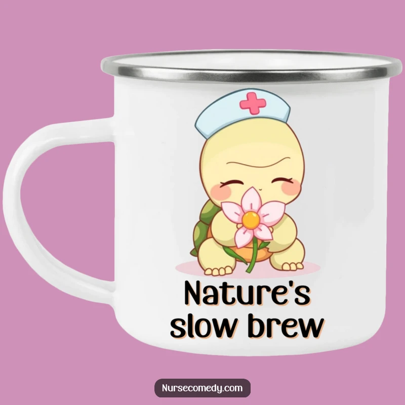 Funny Turtle Nurse Camping Mug: Sip Calmly with a Flower, Outdoor Humor Gift