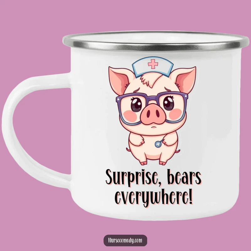 Funny Pig Nurse Camping Mug: Surprised by Nature - Great Outdoor Gift