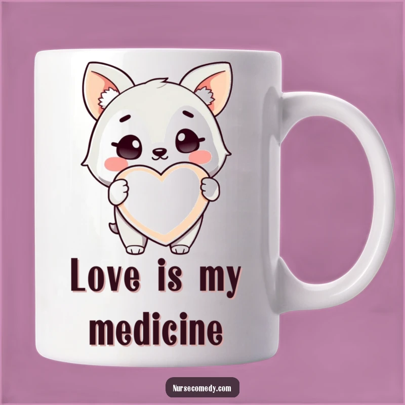 Funny Health Animal Mug: Winking Character with Giant Heart Pill, Gift!