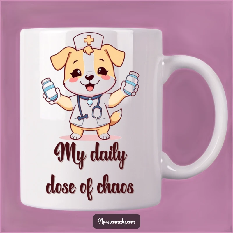 Funny Kawaii Dog Nurse Mug Gift: Juggling Medicine Bottles with Glee