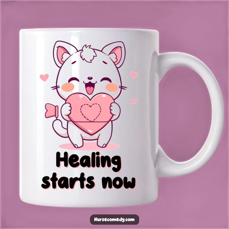 Kawaii Animal Heart Bandage Mug: Cute Healing Gift for a Sweet Soul