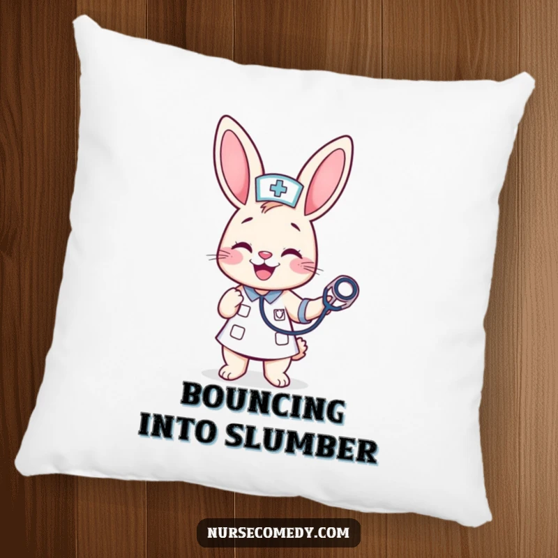 Funny Kawaii Bunny Nurse Pillow: A cheerful bunny nurse bounces a stethoscope, offering soft comfort and a dose of medical humor.