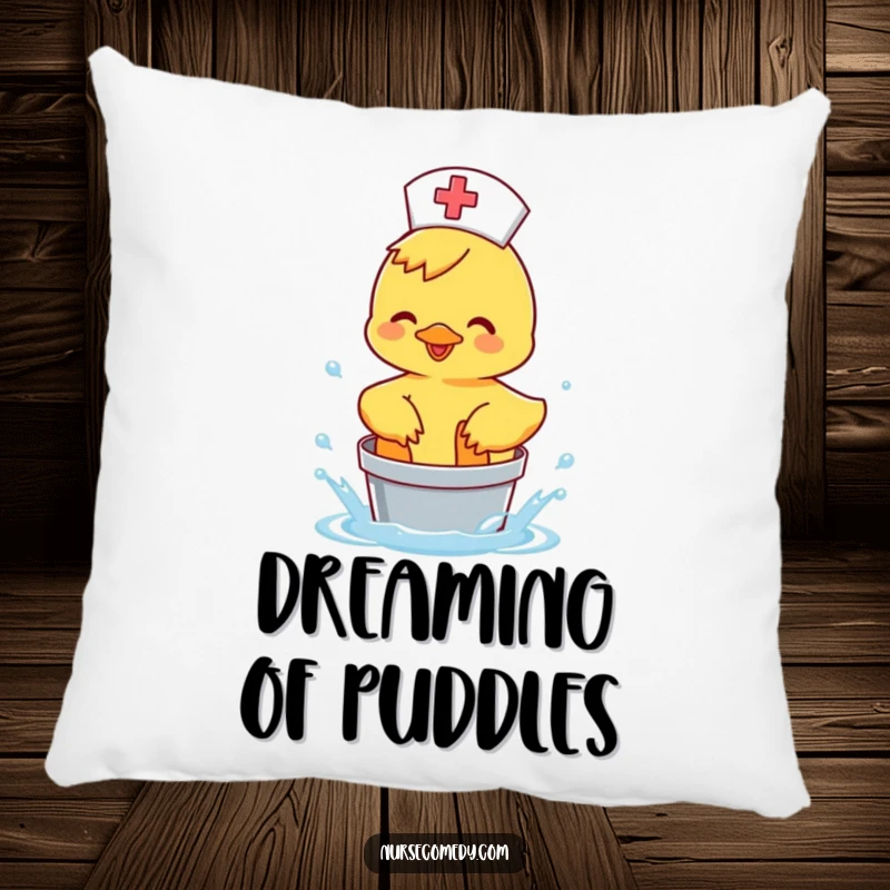 Funny Duck Nurse Pillow featuring a happy duck splashing water in a bucket, a soft funny gift.