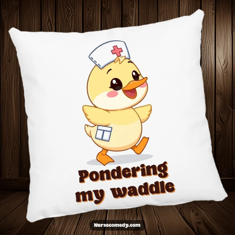 Funny Kawaii Duck Nurse Pillow, soft cartoon character waddling enthusiastically with a wide smile, perfect for cozy and cheerful decor.