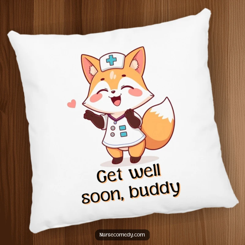 Funny Fox Nurse Pillow: Soft cushion featuring an adorable animal doctor giving a supportive pat on the back.