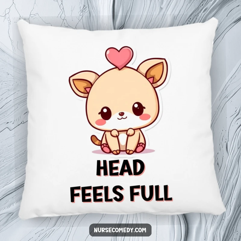 Funny Kawaii Animal Pillow with a plush design of a cute character successfully balancing a heart on its head, soft and inviting.
