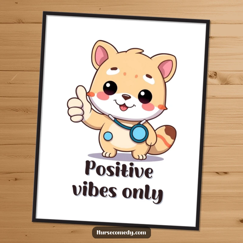 Funny Doctor Animal Digital Art Print: Illustration of a doctor animal character giving a thumbs up with a stethoscope.