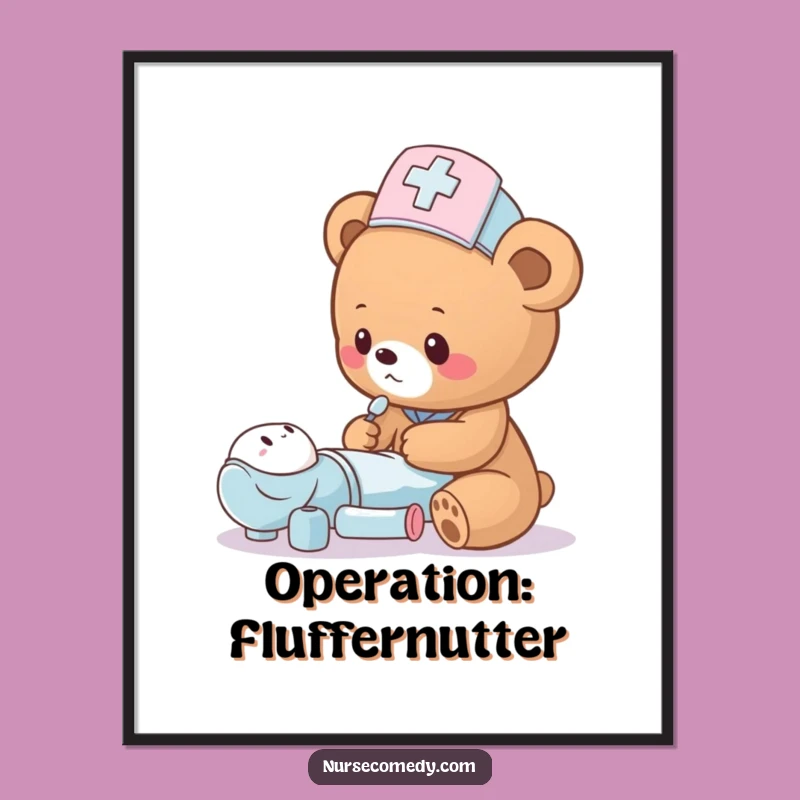 Funny Bear Cub Nurse Digital Print - Adorable Wall Art