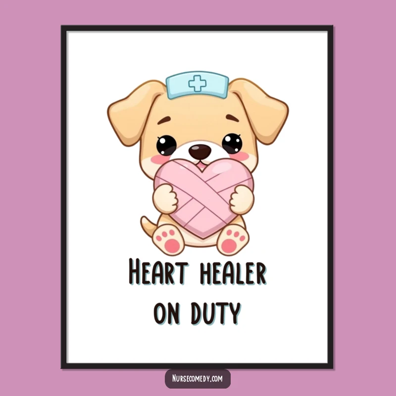 Funny Kawaii Puppy Nurse Heart Digital Art: Instant Adorable Decor for Your Walls