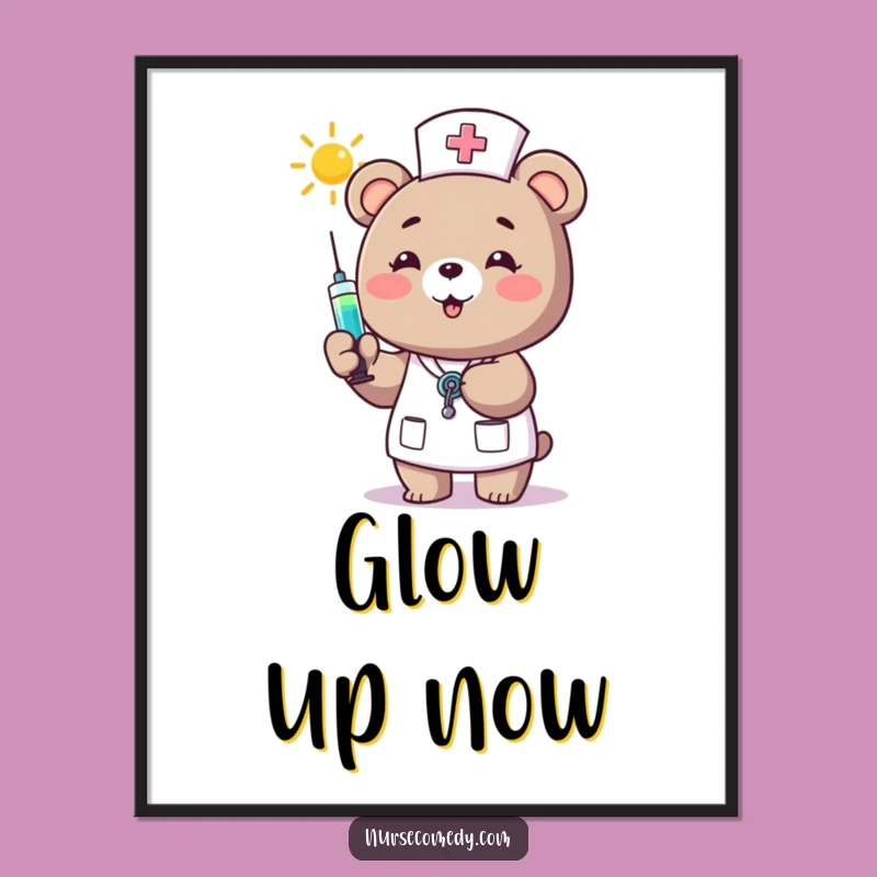 Funny Bear Nurse Digital Art - Instant Cheerful Healthcare Decor