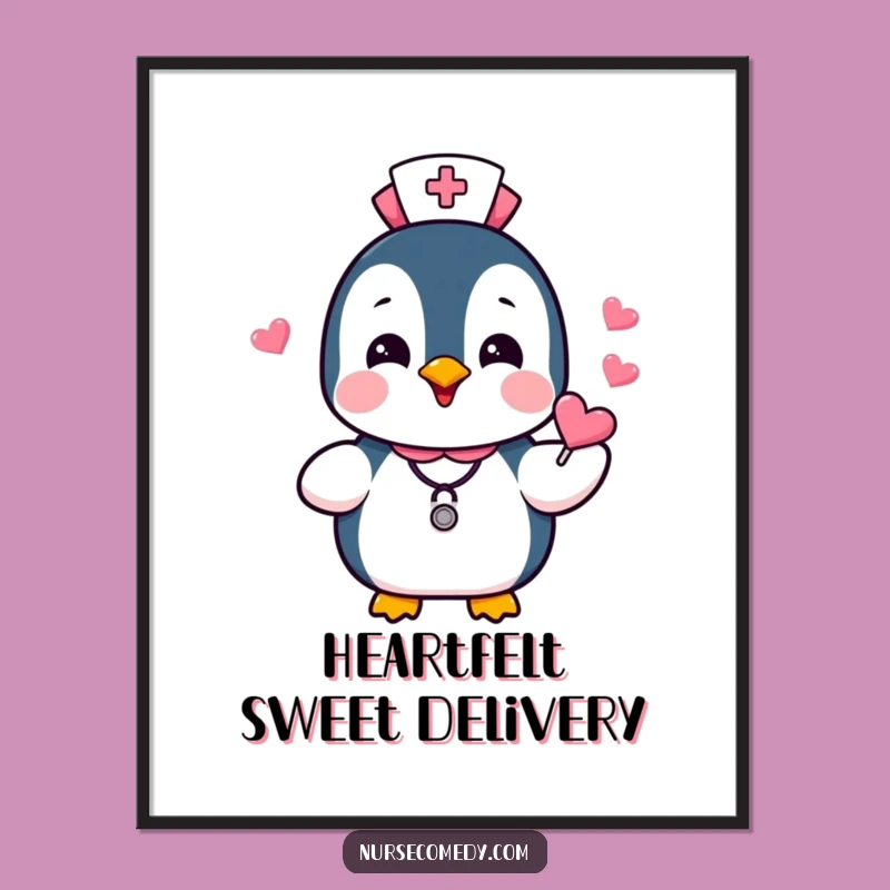 Funny Penguin Nurse Digital Art: Sweet Candies Download, Humorous Printable Gift