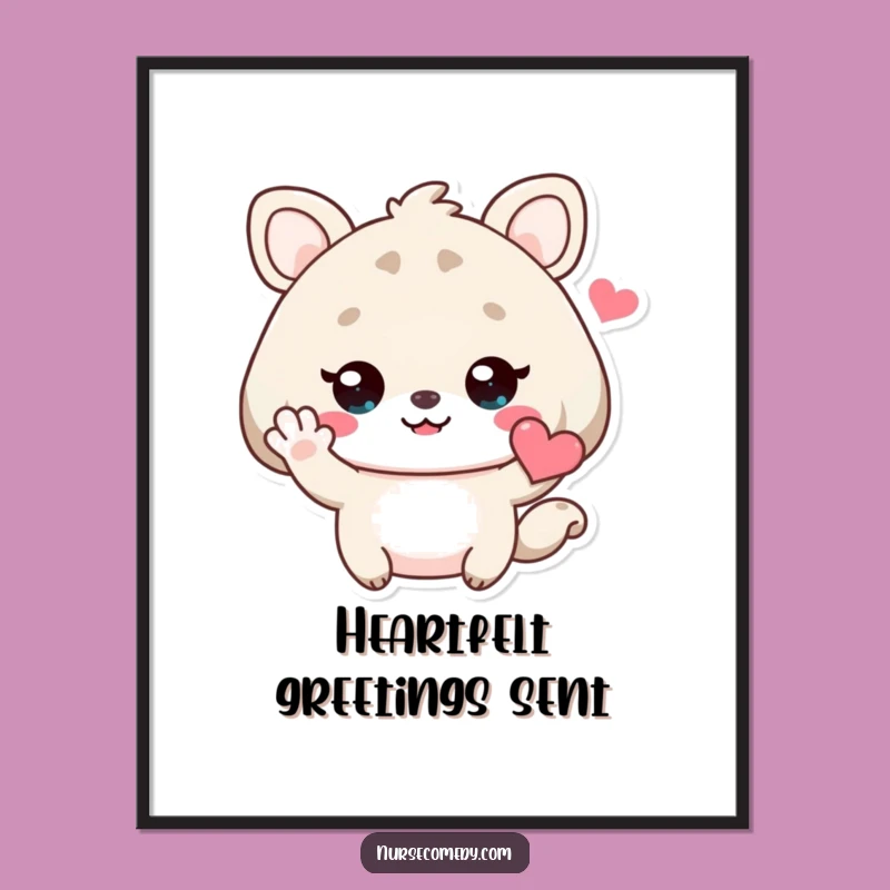 Instant Funny Kawaii Animal Art: Heart Wave Greeting, Downloadable Funny Gift
