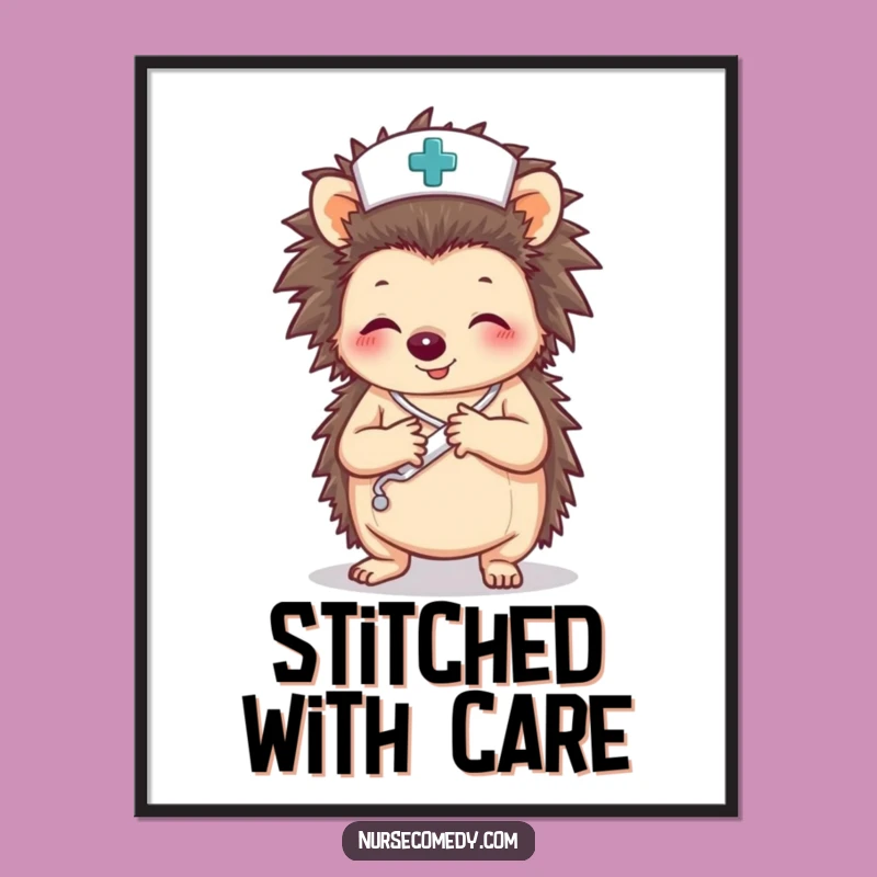 Funny Hedgehog Nurse Digital Print: Adorable Healthcare Art for Instant Download