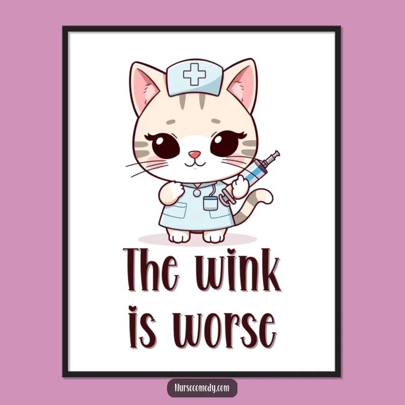 Funny Kawaii Cat Nurse Digital Art: Sly Syringe Offer - Instant Mischief!