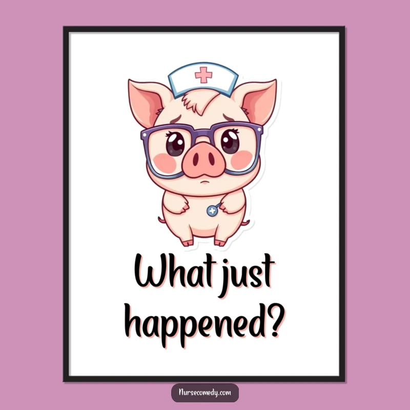 Funny Pig Nurse Digital Art: Surprise Behind Big Glasses - Instant Gift