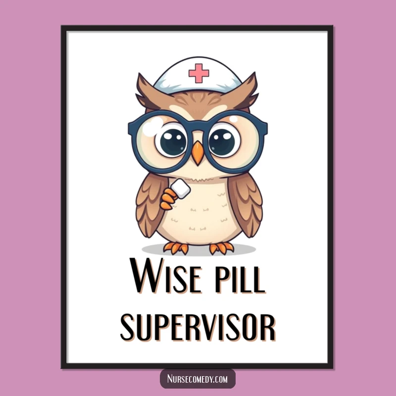 Funny Owl Nurse Digital Art: Printable Spectacle Pill Whimsy