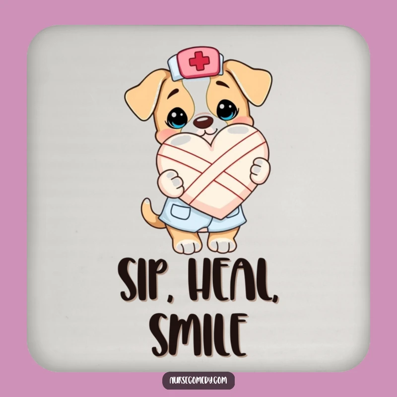 Cute Funny Kawaii Puppy Nurse Drink Coaster: Protect Surfaces with Adorable Heart-Mending Art