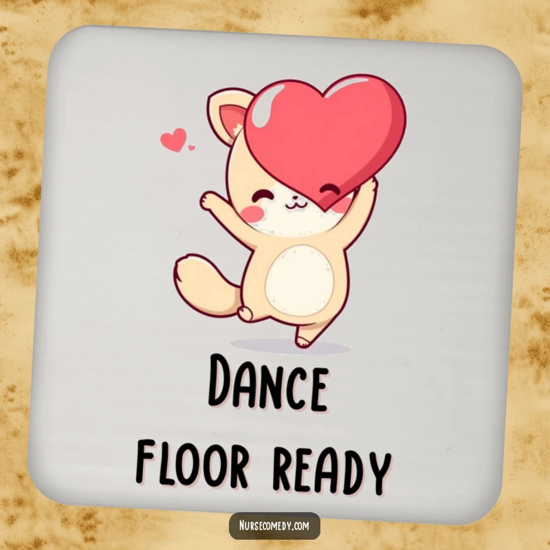 Funny Kawaii Animal Coaster showing a cute character dancing with a heart, adding a touch of fun to any surface.