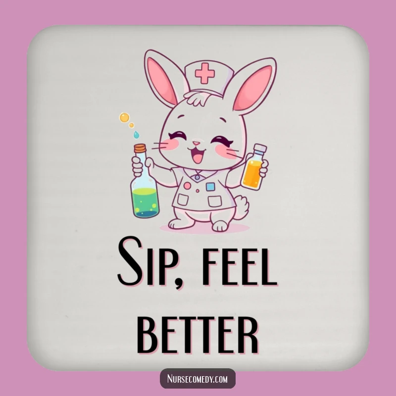 Funny Bunny Nurse Coaster - Protect Surfaces with Potion Fun, Gift!