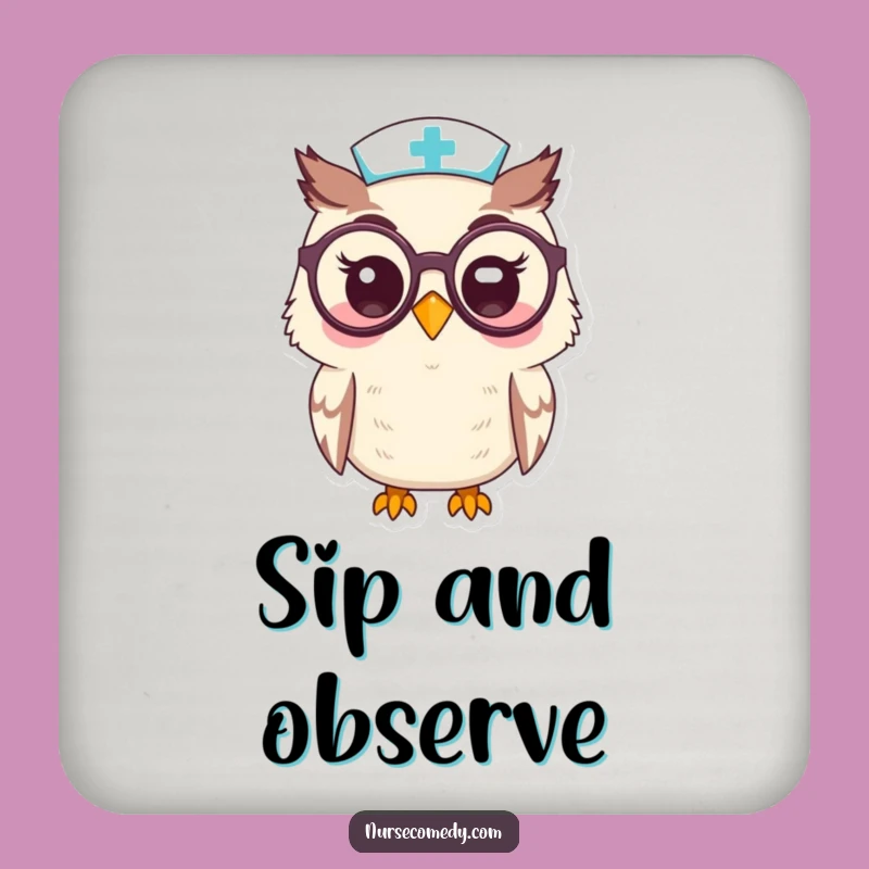 Funny Kawaii Owl Nurse Specs Coasters: Protect Surfaces with Sophisticated Humor