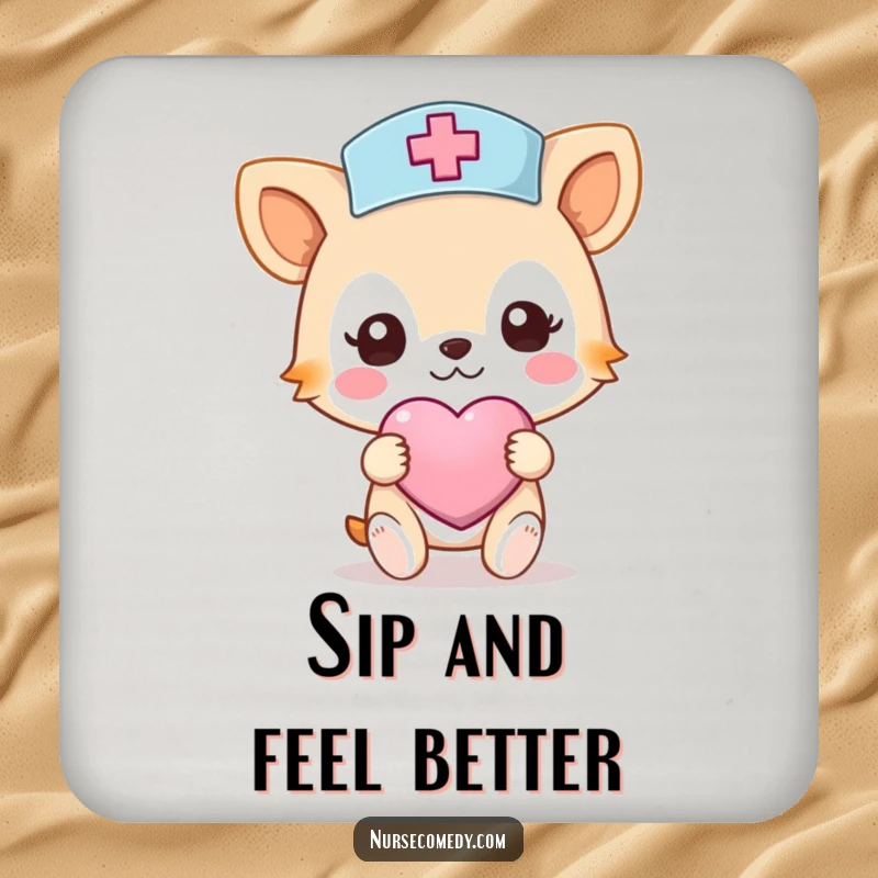 Funny Nurse Animal Coaster: A coaster featuring a caring animal character in a nurse hat holding a heart-shaped bandage.