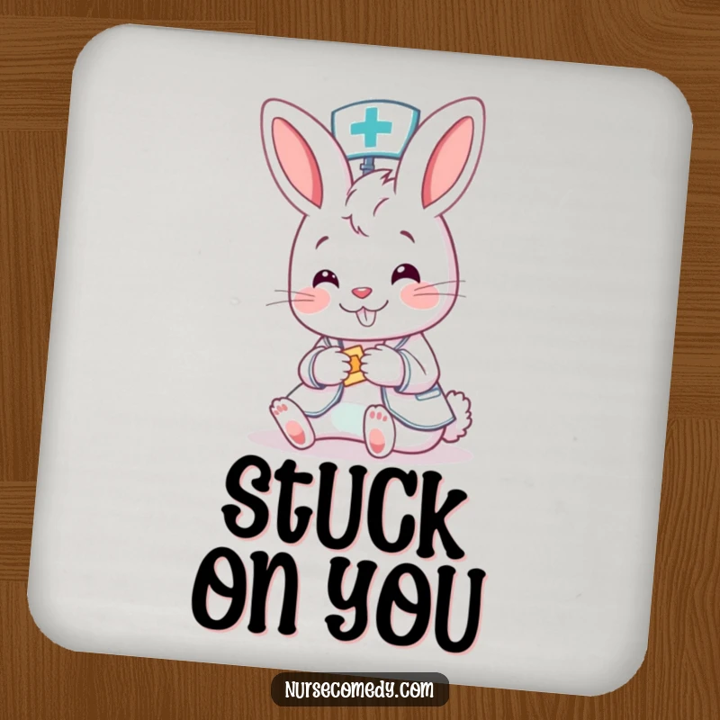 Funny Bunny Nurse Coaster: A cartoon bunny nurse kindly applies a bandage, adding a humorous and practical element to protect your surfaces.