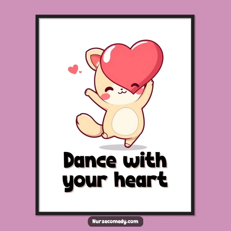 Energetic Funny Kawaii Animal Poster: Dance Heart Art, Lively Funny Gift Decor