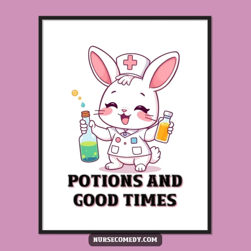 Funny Bunny Nurse Poster - Vibrant Wall Art, Whimsical Gift!