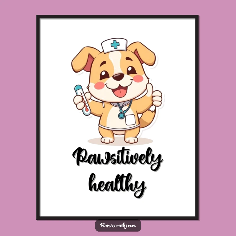 Funny Dog Nurse Poster: Adorable Cartoon Art, Cheerful Healthcare Decor