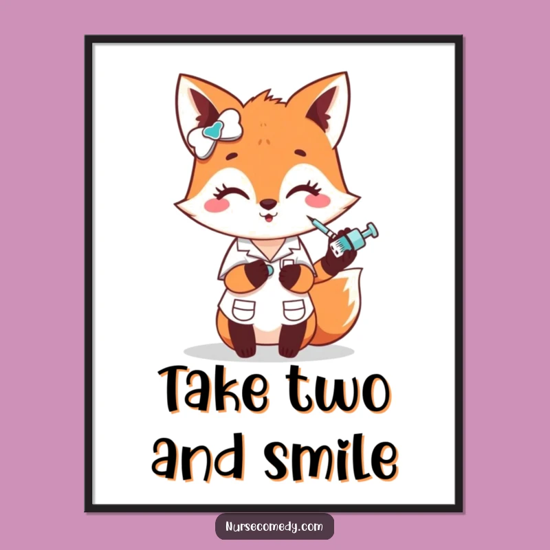 Funny Fox Nurse Art Poster - Vibrant and Hilarious Decor for Clinics