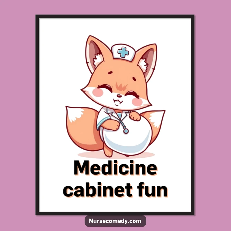 Funny Fox Nurse Poster: Playful Medicine Art Funny Gift