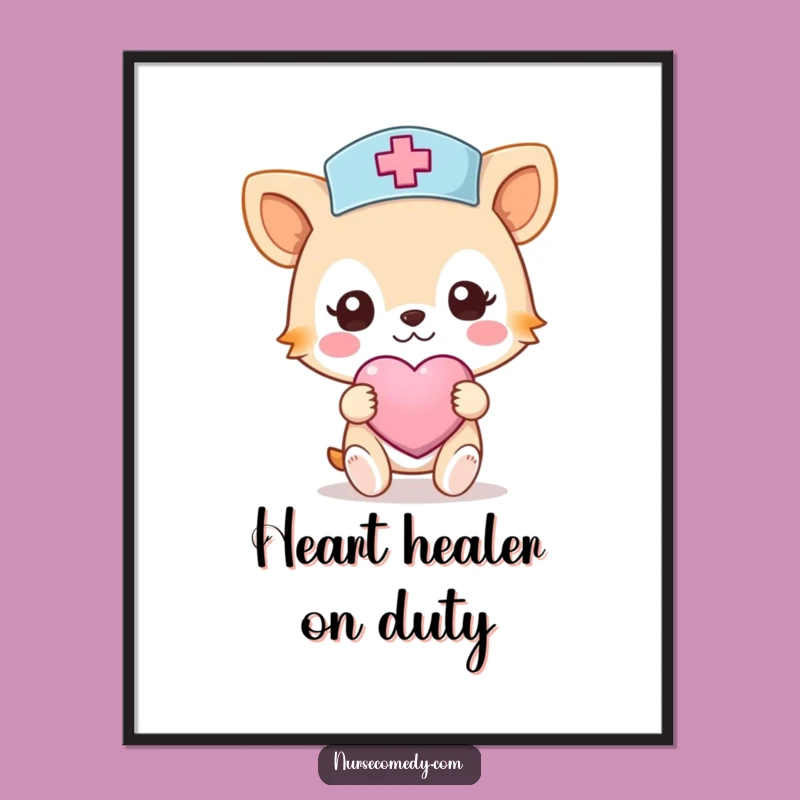 Funny Nurse Animal Poster: Caring Character, Heart Bandage Art, Decor Gift!