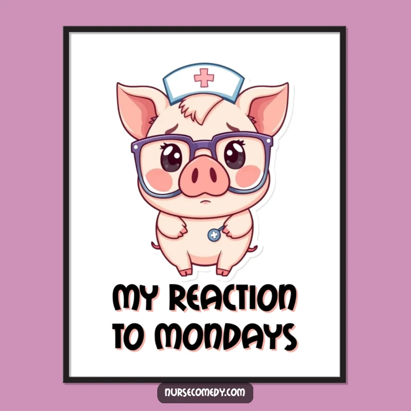Funny Pig Nurse Poster: Oversized Glasses, Wide-Eyed Surprise - Art Gift