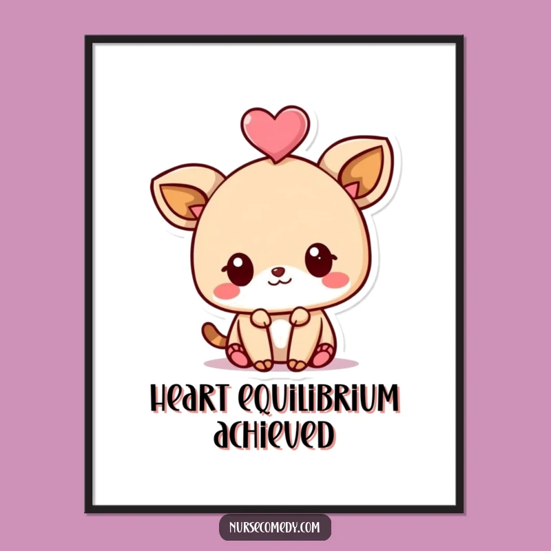 Vibrant Funny Kawaii Animal Poster: Playful Heart Balancing Art, Unique Funny Gift Decor
