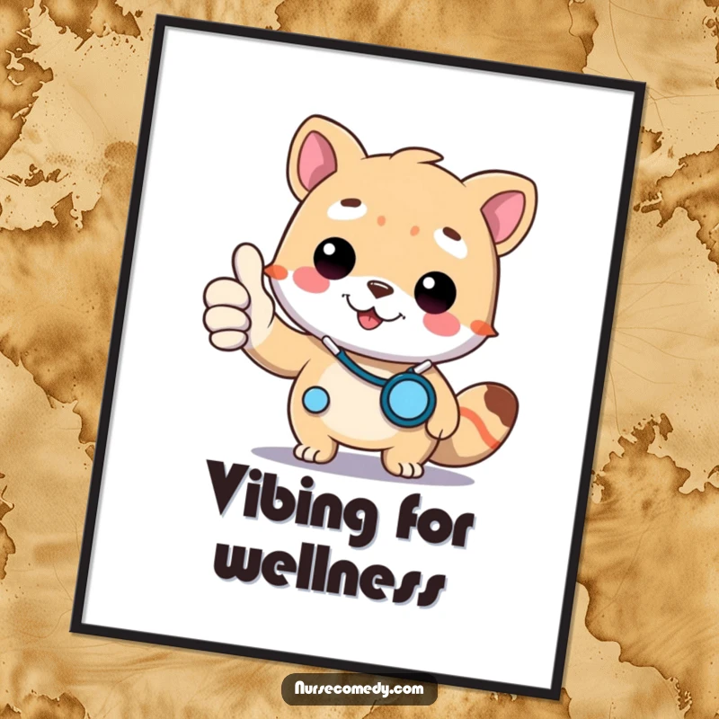 Funny Doctor Animal Poster: Wall art of a cute animal character in doctor's attire giving a thumbs up with a stethoscope.