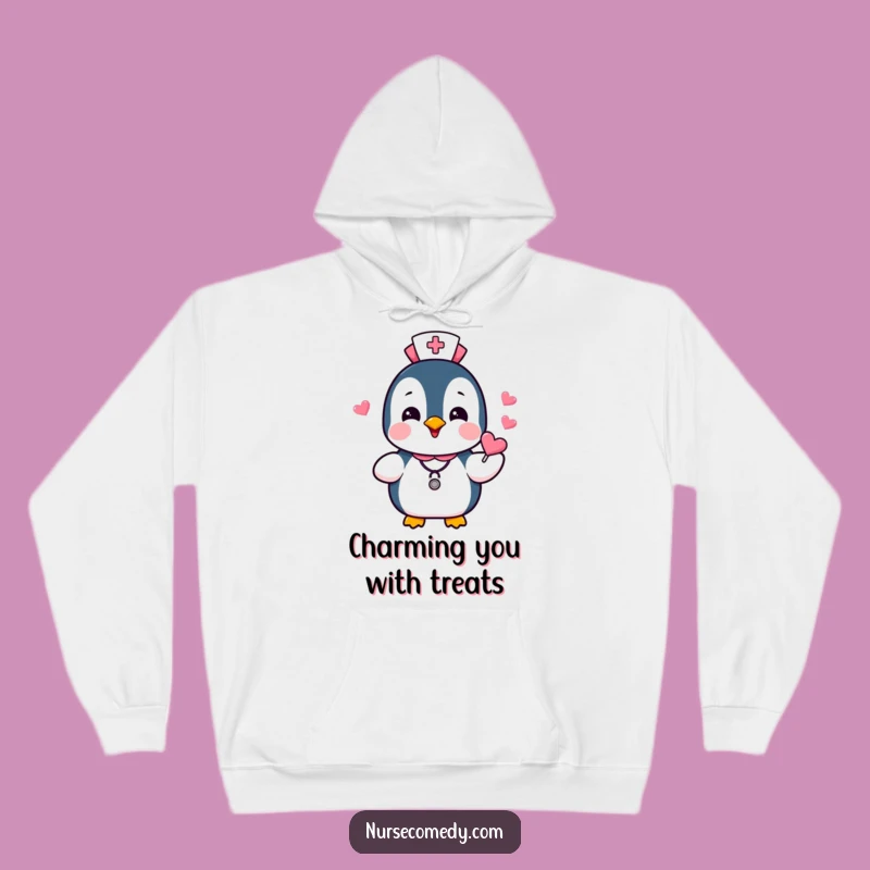 Funny Penguin Nurse Hoodie: Cozy Candies, Humorous Gift for Caring Souls