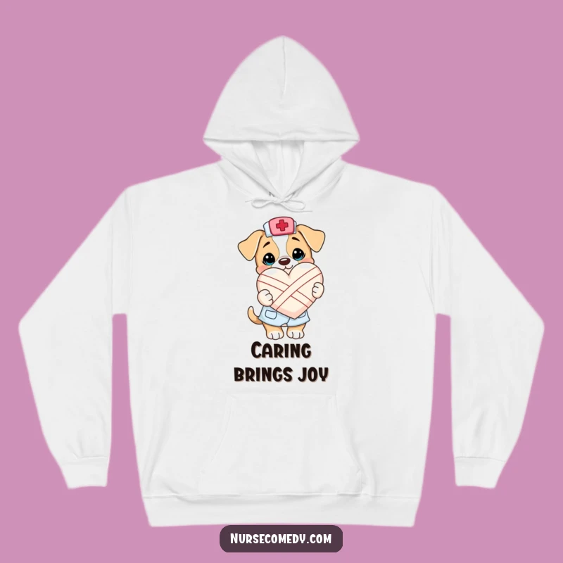 Cozy Funny Kawaii Puppy Nurse Hoodie: Warm Up with This Adorable Heart-Healing Cartoon Character