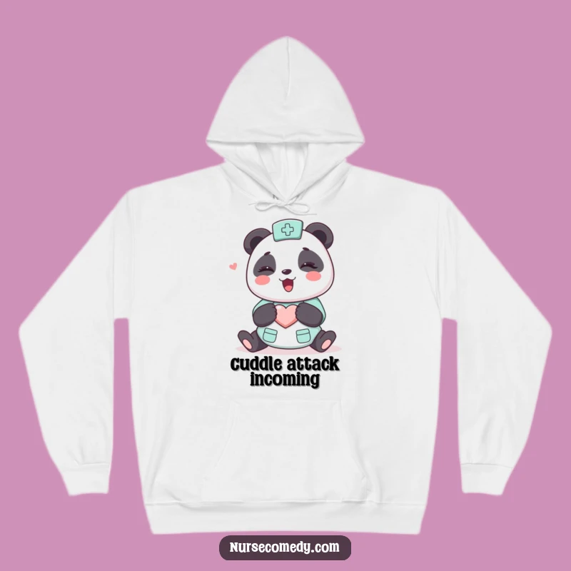 Funny Kawaii Panda Nurse Hoodie - Cozy Cartoon Hugging Character Sweatshirt Gift