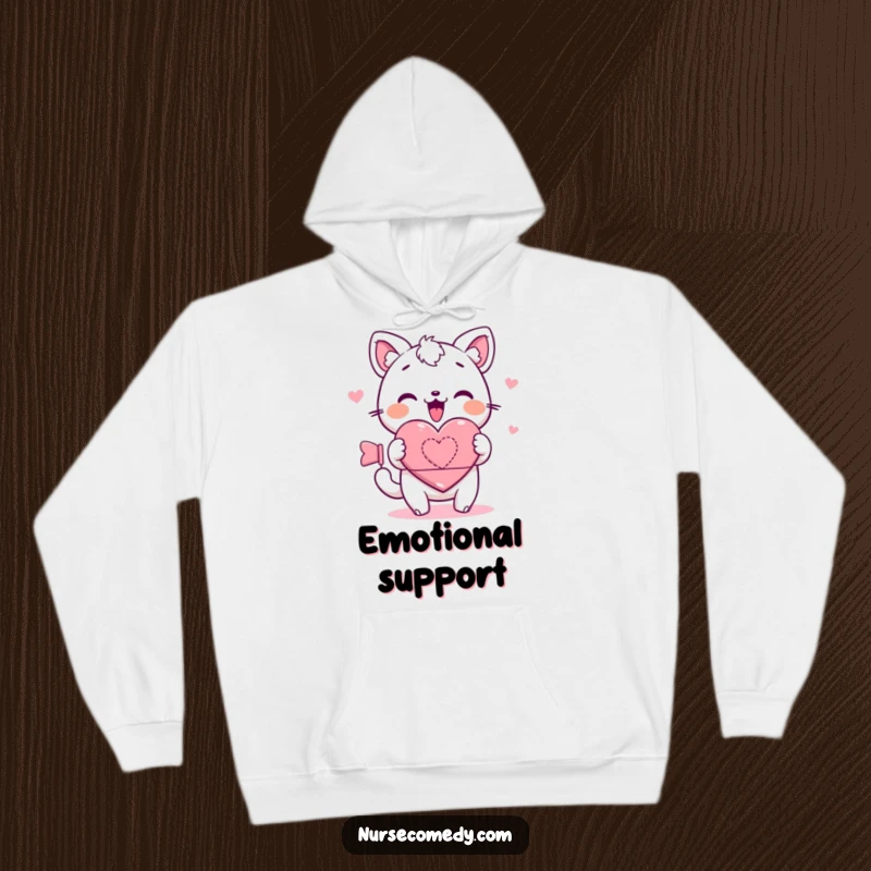 Kawaii hoodie featuring a cute animal character eagerly rolling a heart bandage, symbolizing warmth, comfort, and the gentle art of healing.