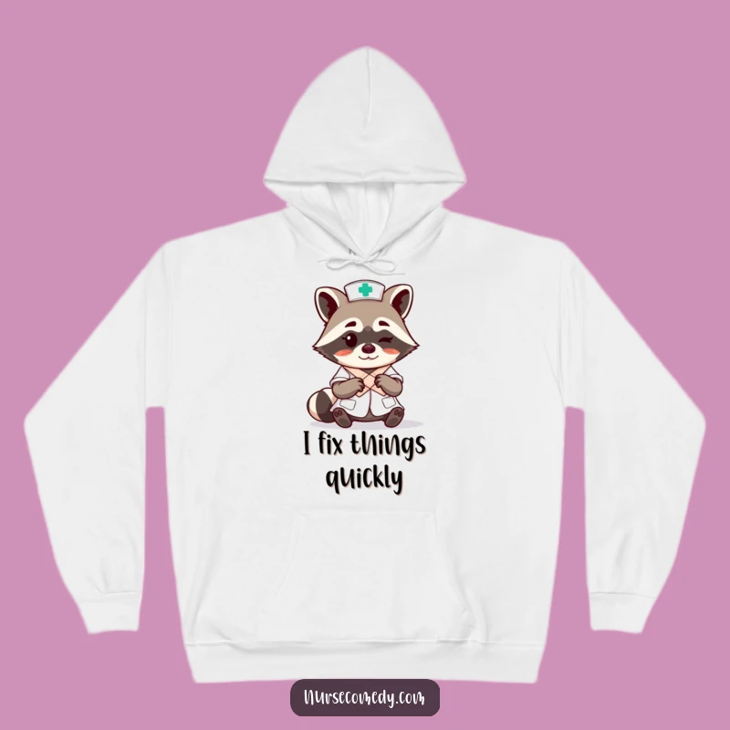 Warm Funny Raccoon Nurse Hoodie: Expert Care & Witty Style